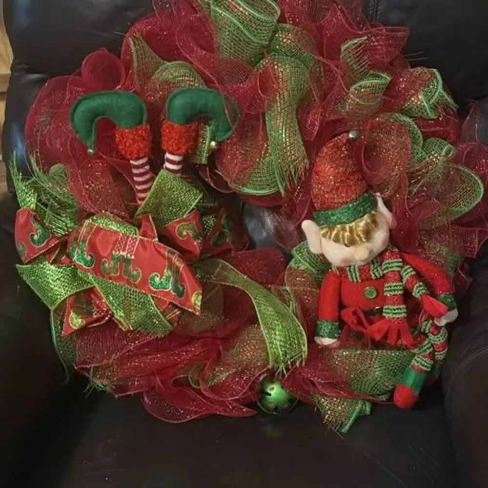 Christmas Elf Deco Mesh Wreath